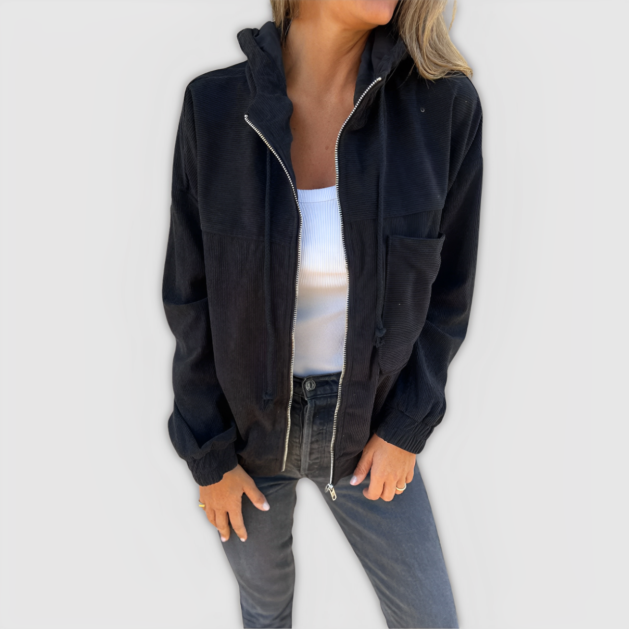 Laia™ - Chaqueta de Pana con Capucha y Cremallera