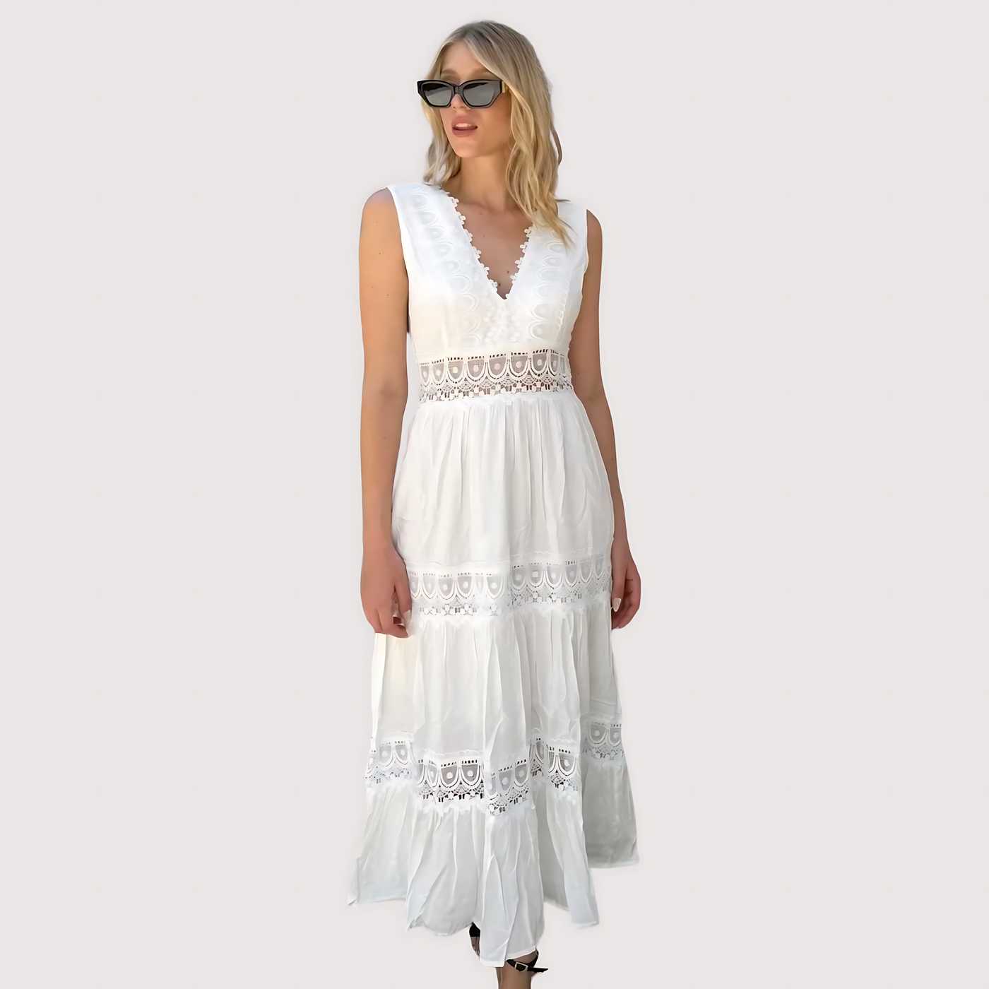 Ninfea™  | Vestido Midi sin Mangas de estilo Boho con Detalles de Encaje