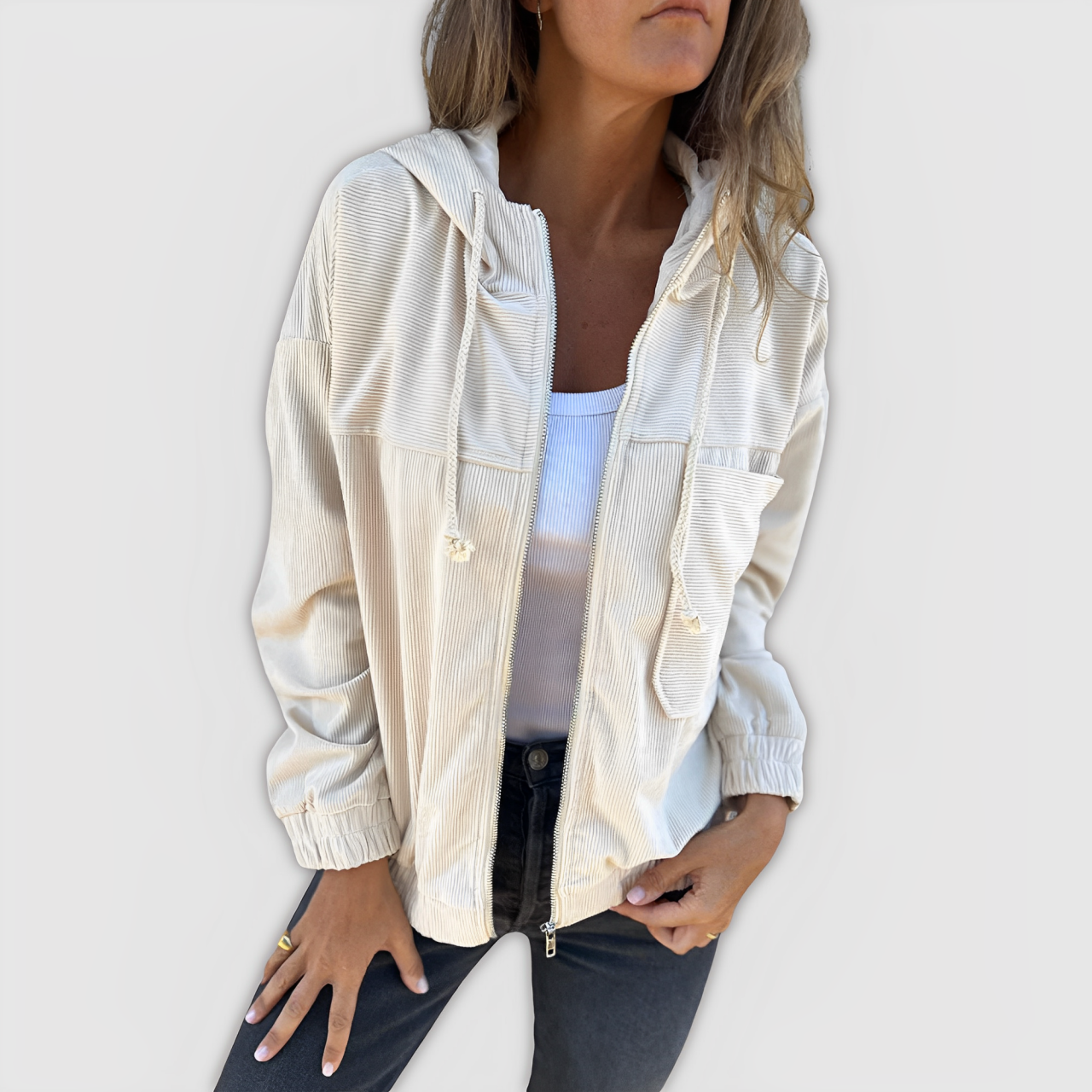 Laia™ - Chaqueta de Pana con Capucha y Cremallera