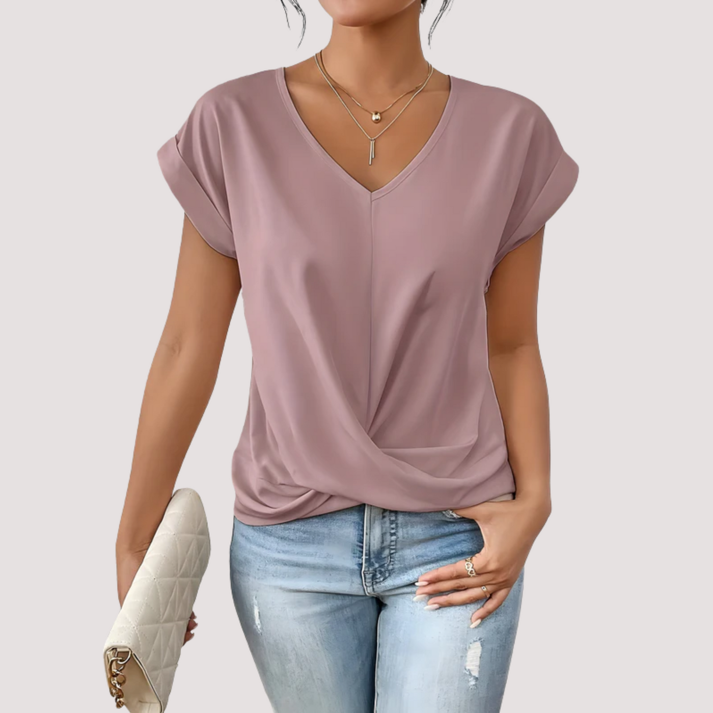 Maia™ - Blusa  con Escote en V y Nudo Frontal