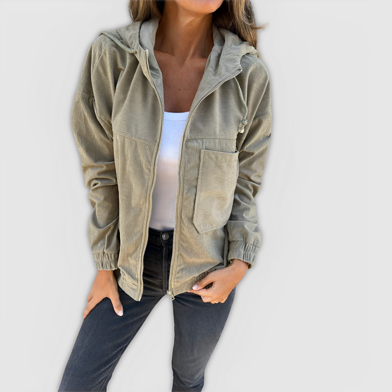 Laia™ - Chaqueta de Pana con Capucha y Cremallera