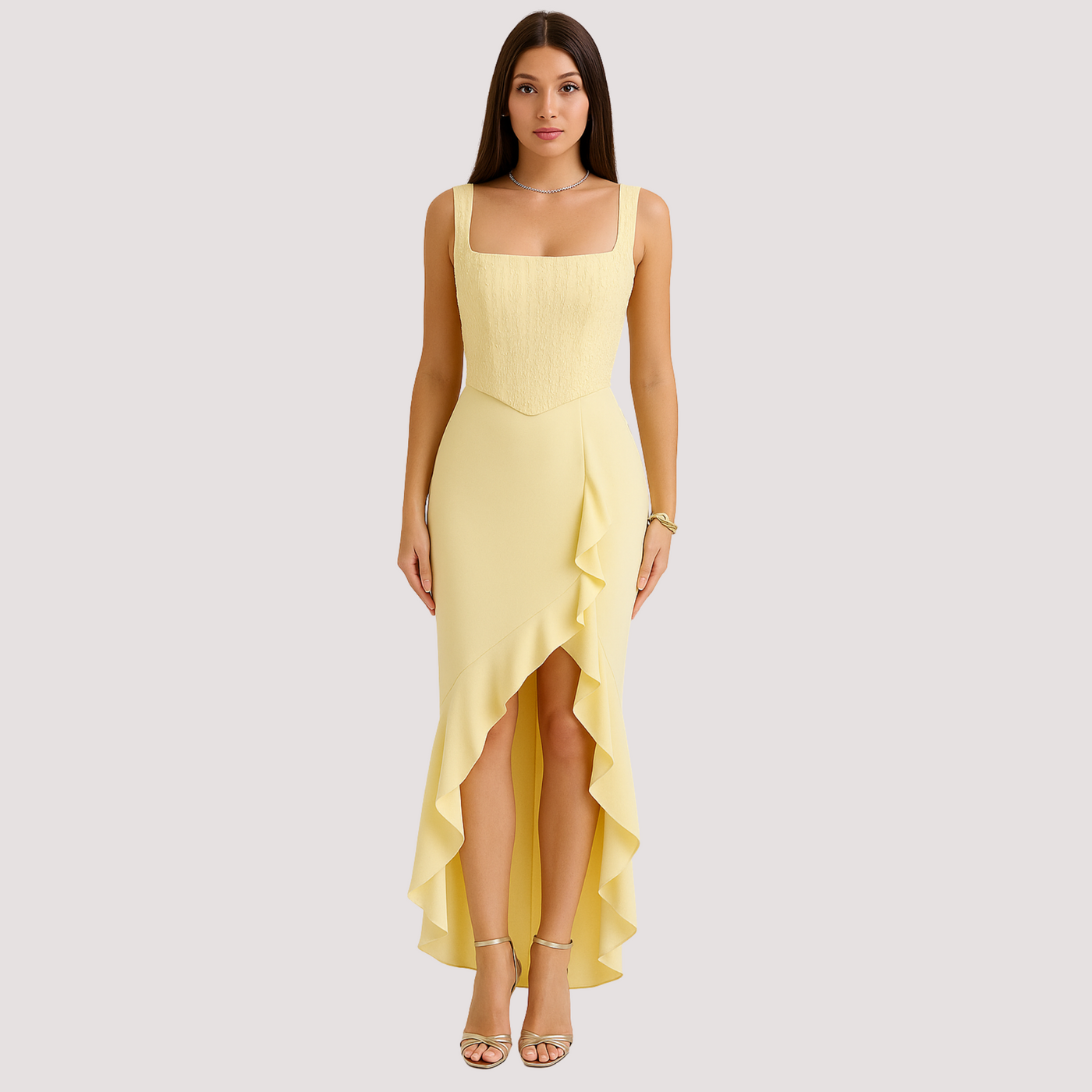 Penélope™ - Vestido corset de satén con volantes