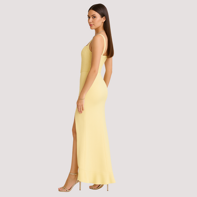 Penélope™ - Vestido corset de satén con volantes