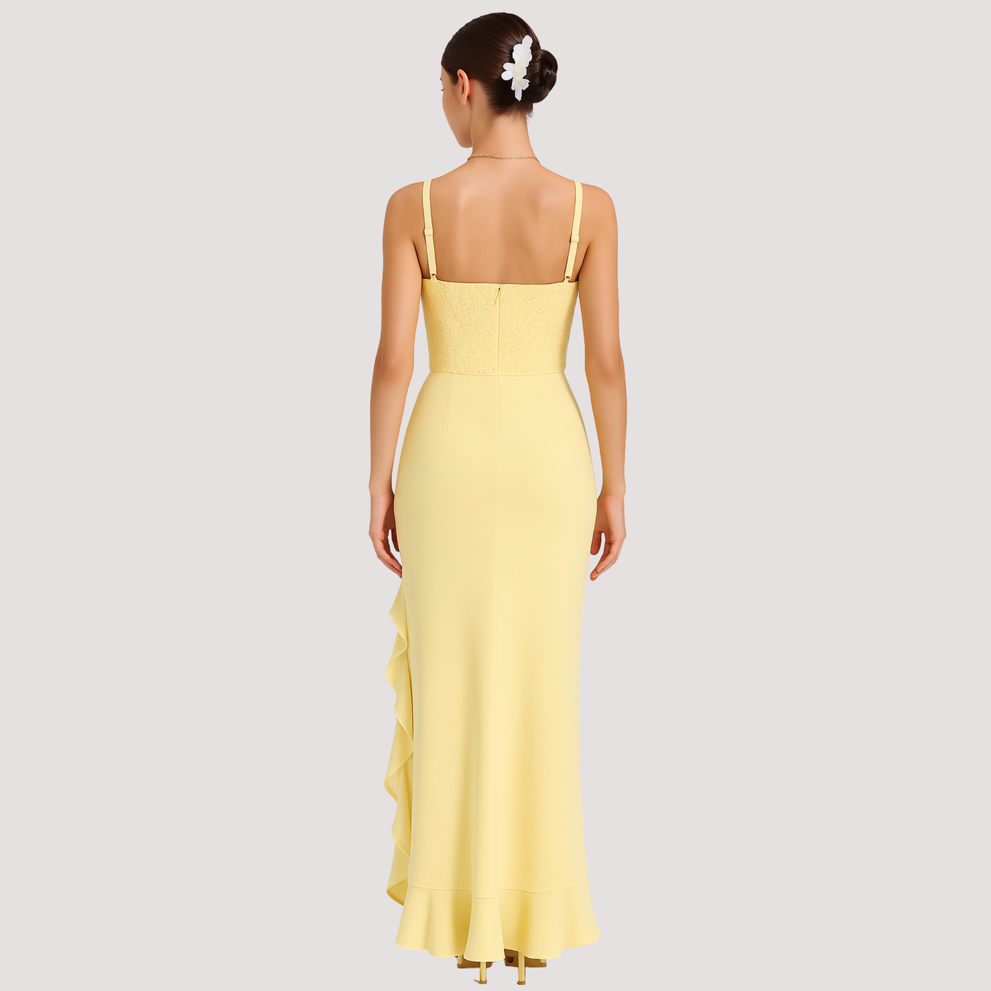 Penélope™ - Vestido corset de satén con volantes