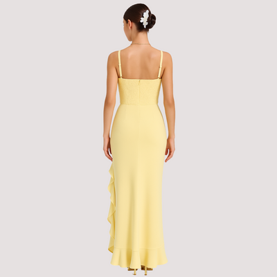 Penélope™ - Vestido corset de satén con volantes